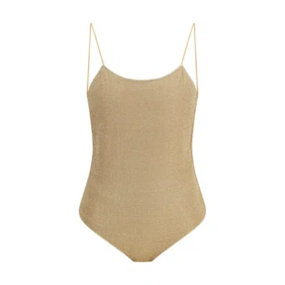 Oseree Gold Metal One-piece Swimsuit In Brown