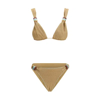 Oseree Gold Polyamide Bikini In Brown