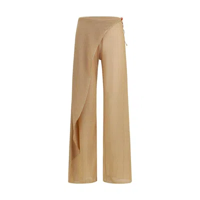Oseree Gold Polyamide Casual Pants In Neutral