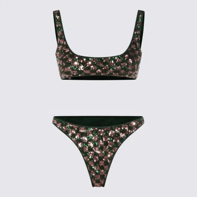 Oseree Green And Pink Sequins Chess Beachwear In Brown