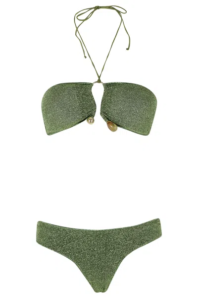 Oseree Green Lumiere Stones Jewel-bandeau Lurex Polyamide Bikini