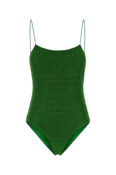 Oseree Green Lumiere Stretch-lurex Swimsuit