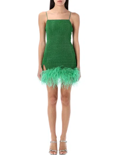 Oseree Green Paillettes Plumage Dress