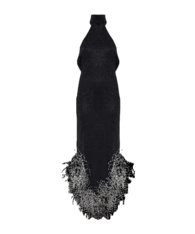 Oseree Feather Halterneck Dress In Black