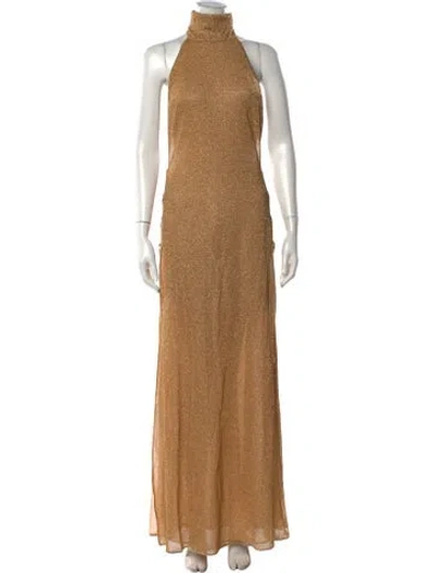 Pre-owned Oseree Halterneck Long Dress In Gold
