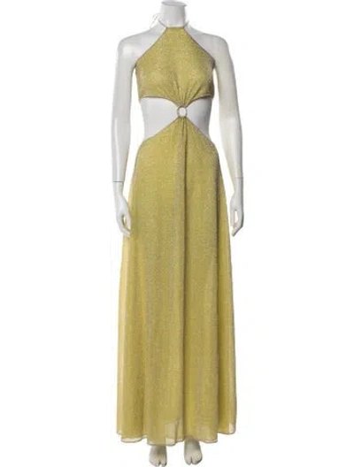 Pre-owned Oseree Halterneck Long Dress In Green/yellow