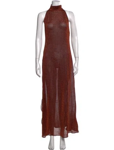 Pre-owned Oseree Halterneck Long Dress In Orange