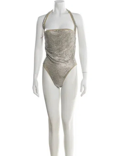 Pre-owned Oseree Halterneck Romper In Neutral