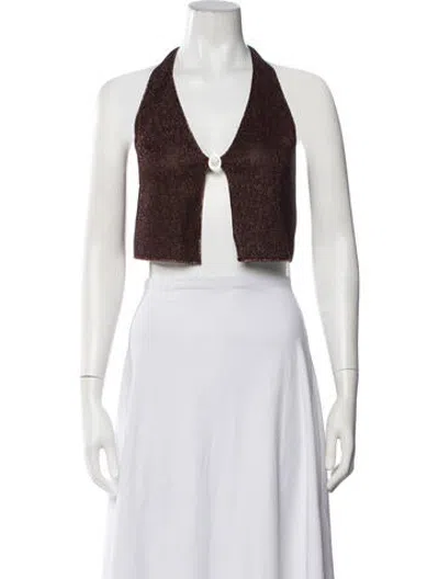 Pre-owned Oseree Halterneck Sleeveless Crop Top In Brown