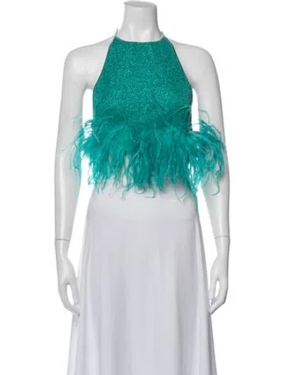 Pre-owned Oseree Halterneck Sleeveless Crop Top In Green