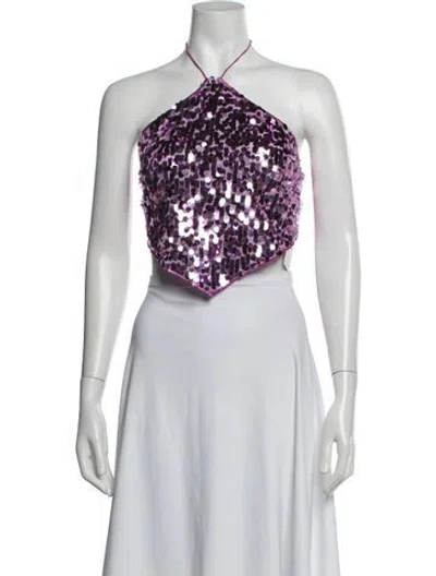 Pre-owned Oseree Halterneck Sleeveless Crop Top In Purple