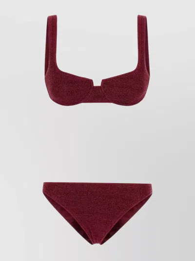 Oseree High-cut Leg Scoop Back Square Neckline In Burgundy