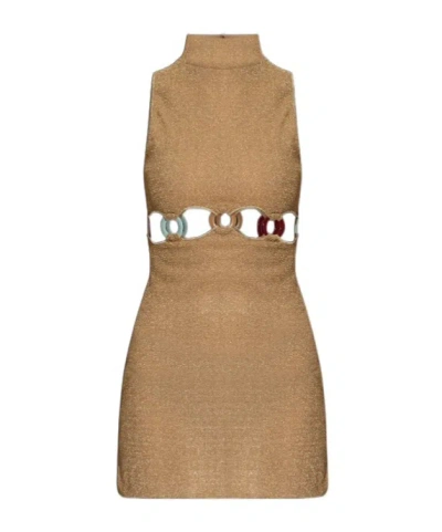 Oseree High-necked Dress In Gold