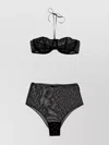 Oseree Crystal-embellished Mesh Bra Set