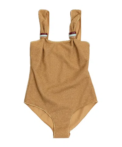 Oseree Oséree Kids Glitter One-piece Beachwear In Brown