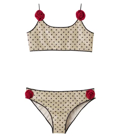 Oseree Oséree Kids Lumière Appliqué Polka-dot Bikini In Neutral