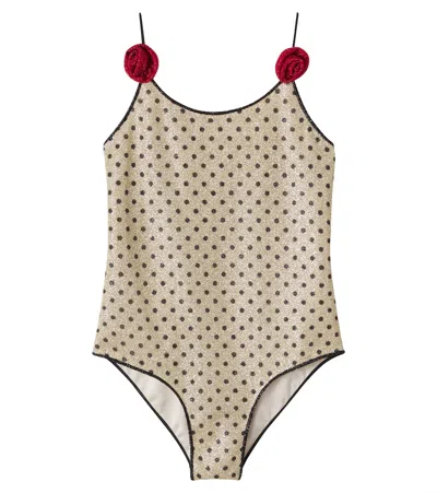 Oseree Kids' Lumière Appliqué Polka-dot Swimsuit In Red