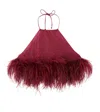 Oseree Oséree Kids Lumière Feather-trimmed Top In Burgundy