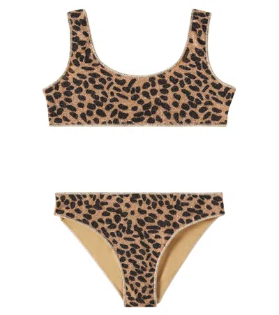 Oseree Oséree Kids Lumière Leopard-print Lamé Bikini In Brown