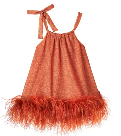 Oseree Kids' Lumière Plumage Dress In Brown