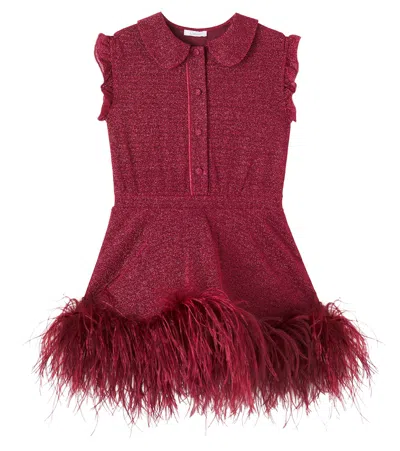 Oseree Oséree Kids Lumière Plumage Dress In Burgundy