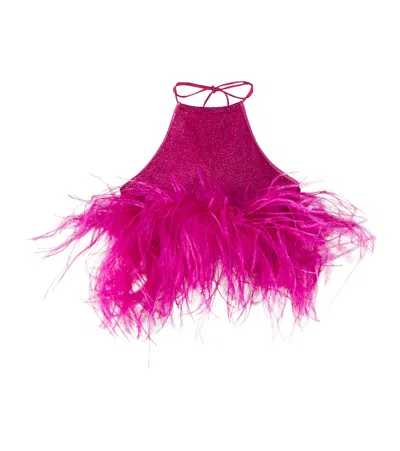 Oseree Kids' Lumière Plumage Feather-trimmed Top In Pink