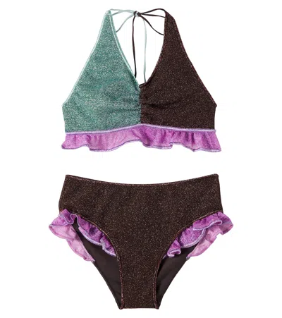 Oseree Oséree Kids Lumière Ruffled Bikini In Brown