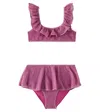 Oseree Oséree Kids Lumière Ruffled Lamé Bikini In Pink