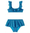 Oseree Oséree Kids Lumière Ruffled Lamé Bikini In Turquoise
