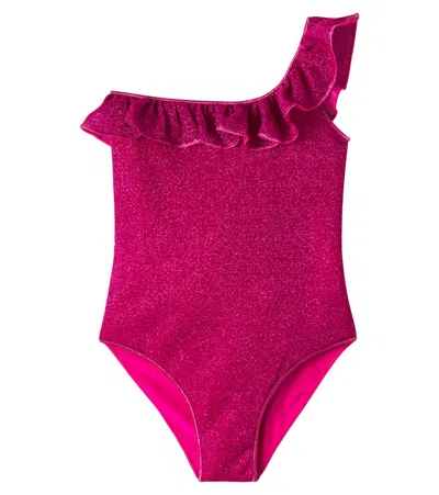 Oseree Oséree Kids Lumière Ruffled One-shoulder Swimsuit In Pink