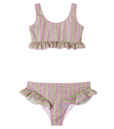 Oseree Oséree Kids Lumière Ruffled Striped Bikini In Pink