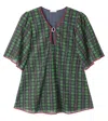 Oseree Oséree Kids Plaid Lamé Kaftan In Green