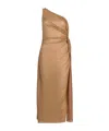 Oseree Toffee Lumiere One-shoulder Midi Dress In Brown