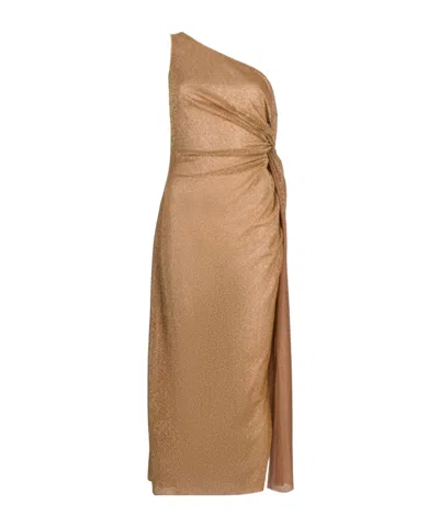 OSEREE KNOT-EMBELLISHED METALLIC MIDI DRESS