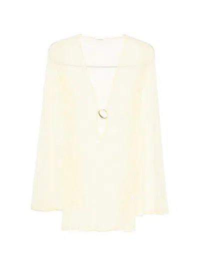 Oseree Lace Long-sleeve Mini Beach Dress In White