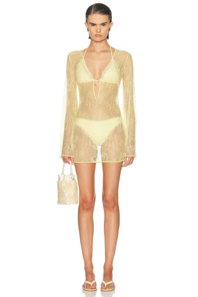 Oseree Lace O Gem Kaftan Dress In Yellow