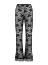 Oseree Sheer Lace Flared Hem Trousers In Black