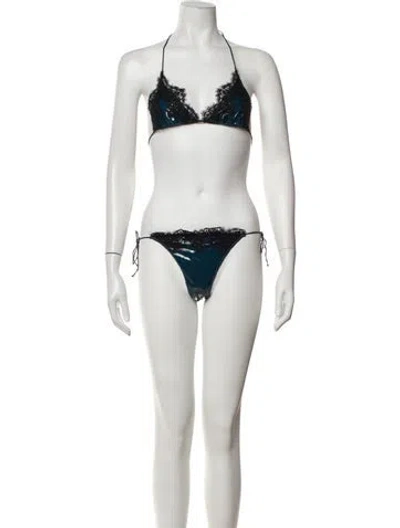Pre-owned Oseree Lace Pattern Lace Trim Embellishment Bikini In White