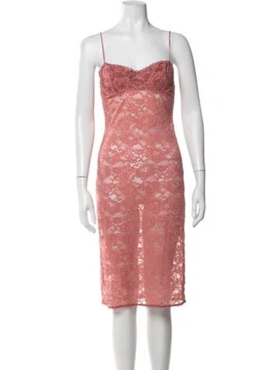 Pre-owned Oseree Lace Pattern Midi Length Dress W/ Tags In Pink