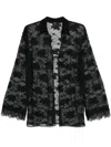 Oseree Floral Lace Buttoned Collar Sheer Shirt In Black