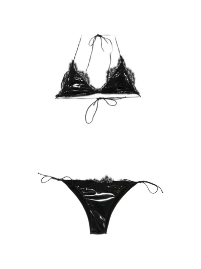 Oseree Lace-trim Latex Bikini In Black