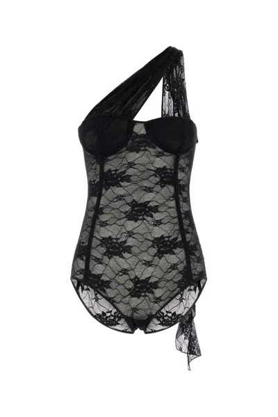 OSEREE LACE VOLANT HALTERNECK TIED BODYSUIT