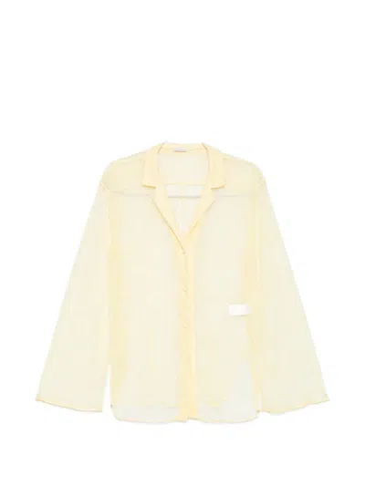 Oseree Lace-knit Button-up Shirt In Yellow