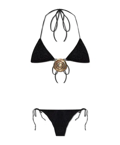 Oseree Lace-up Bikini Set In Black