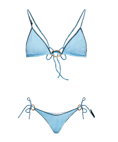 Oseree Lace-up Bikini Set In Blue
