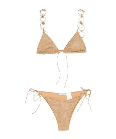 Oseree Lace-up Bikini Set In Brown