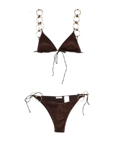 Oseree Lace-up Bikini Set In Brown