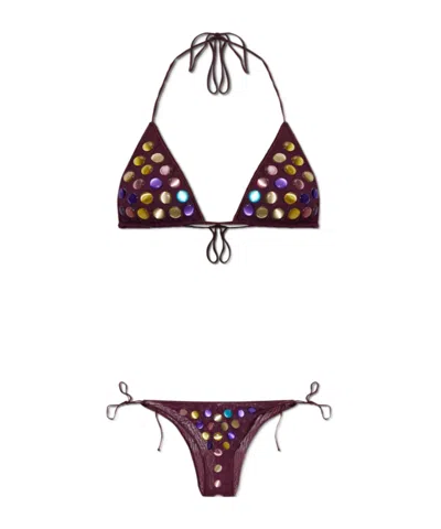 Oseree Lace-up Bikini Set In Multi