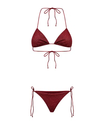 Oseree Lace-up Bikini Set In Red
