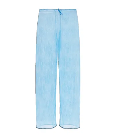 Oseree Lace-up Casual Pants In Blue